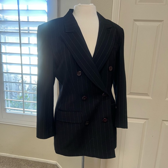 Vintage Tailored Black White pin stripe‎ wool Business blazer  Dress jacket 10 - Picture 1 of 12